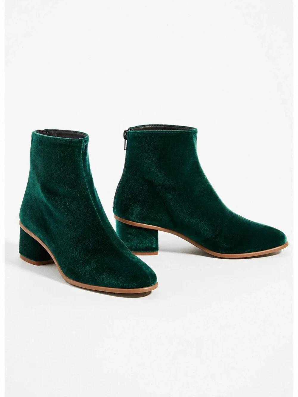 Anthropologie Samara Velvet Block Heel Ankle Boots in Emerald Green